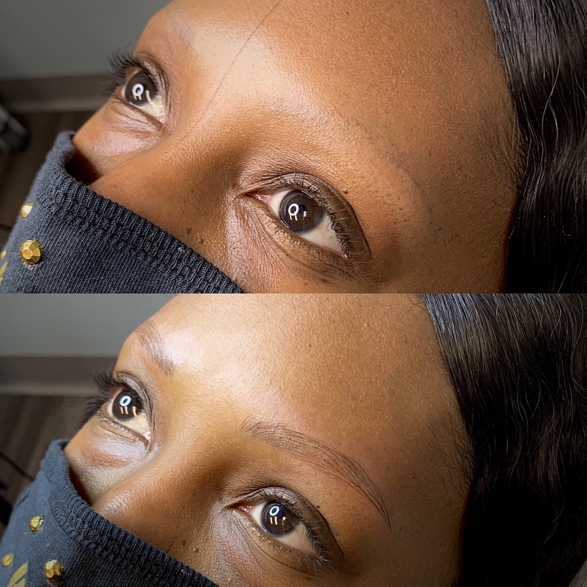 female patient’s eyebrows before and after microblading treatment