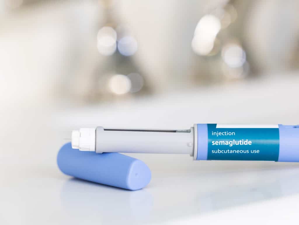 A semaglutide injector, typically given to patients to self-administer their weight loss treatment at home.